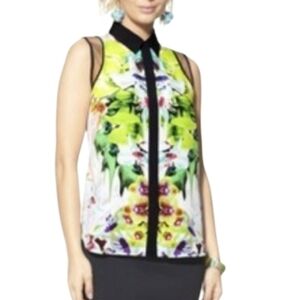 Prabal Gurung Floral Button Down Sleeveless Bouse